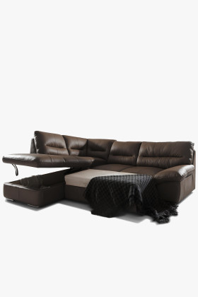 Ecksofa braunes Echtleder Komfort Leder Couch Wohnzimmer